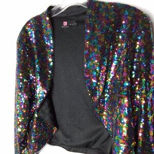 KANCY KOLE COLORFUL SEQUIN LONG SLEEVE OPEN FRONT CROPPED BOLERO JACKET SIZE L